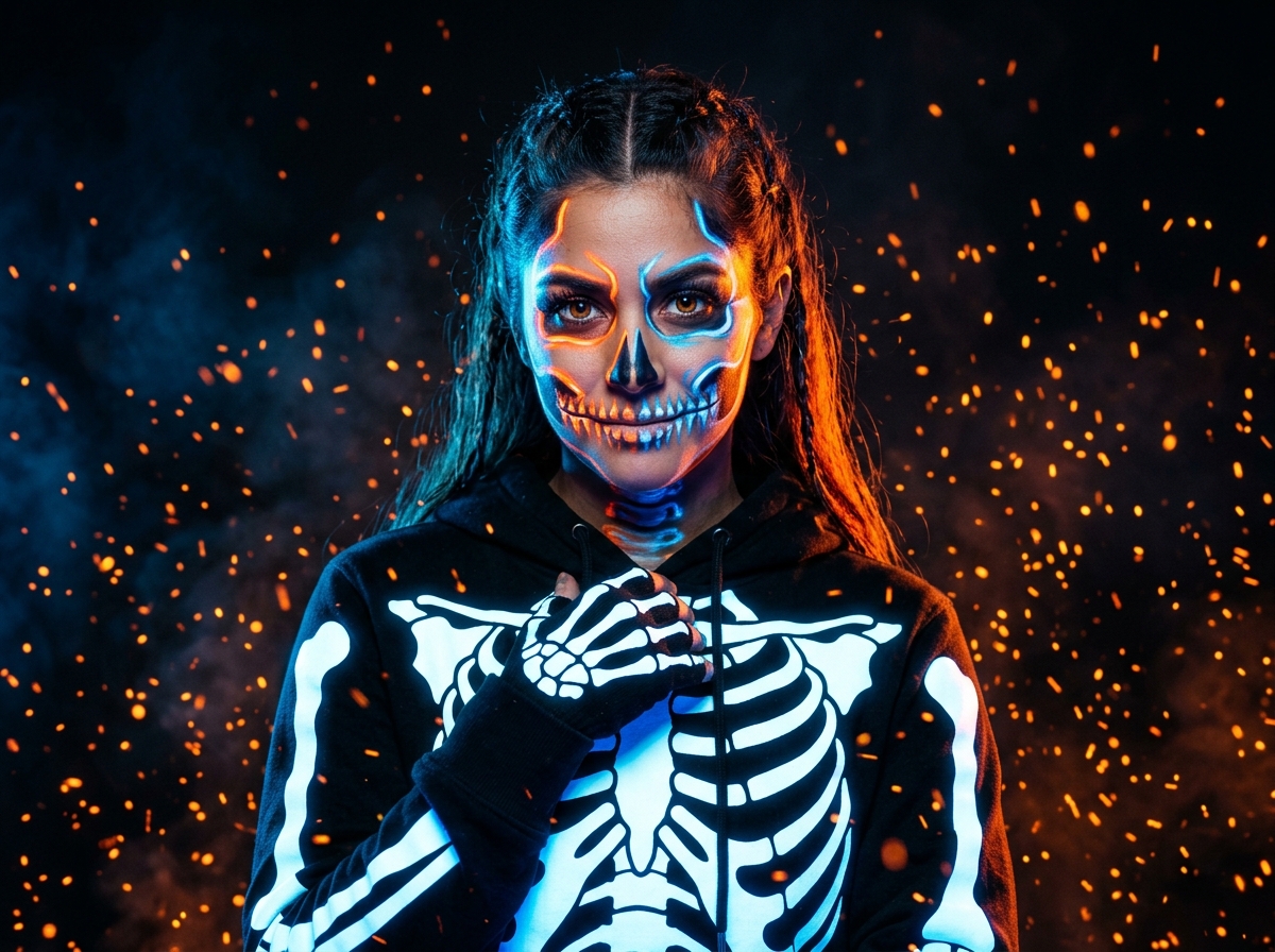 Glowing skeleton Halloween costume generated from an old photo
